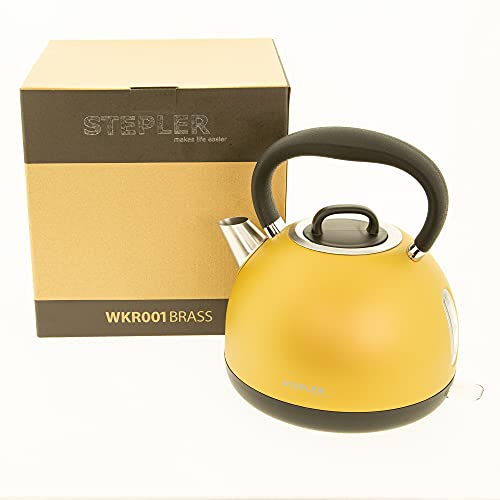 STEPLER Wasserkocher Retro-Design 1,7 Liter (WKR001) | Teekessel | Flötenkessel | Teekocher | Überhitzungsschutz | Automatische Abschaltung | 360° drehbar | Rostfreier Edelstahl (BRASS) von STEPLER
