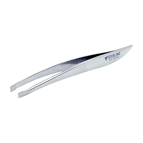STERLING Professionelle Augenbrauen Edelstahl Pinzette | Präzision und Komfort bei Regulierung der Augenbrauen | Gerade, silber und perforiert | Klingenlänge 4 mm | ST-12110 von STERLING