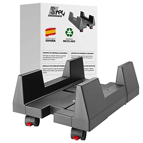 STEY ACCESORIOS - PC Tower Stand - Mobil mit 4 Rädern und 2 Bremsen - Hergestellt aus Recyceltem Kunststoff - 32 x 21 x 10 cm - An Verschiedene Gehäusebreiten Anpassbar - Made in EU von STEY ACCESORIOS