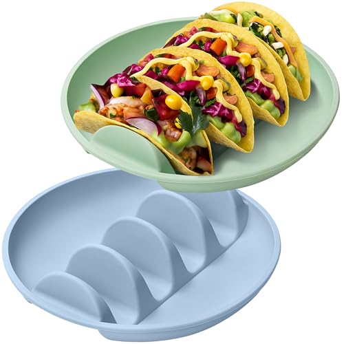 STFALI 2 Stücke Taco Halter mit Griffen, Wiederverwendbar Silikon Rutschfeste Tortilla-Tablett mit Teilern, Geschirrspüler & Mikrowelle sichere Taco Ständer, für Halten Tacos, Hot Dogs, Tortilla, Sand von STFALI