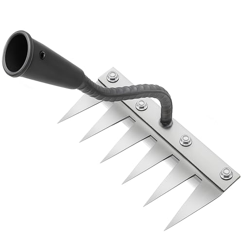 STFALI 6 Zähne Gartenharke aus Kohlenstoffstahl, Vertikutierer Hand, Unkrautrechen, Mehrzweck Gartenrechen Aus Metall, Tragbare Unkraut Abzieher Werkzeug Für Hof Und Garten, Für Jäten/Lockern/Säen von STFALI
