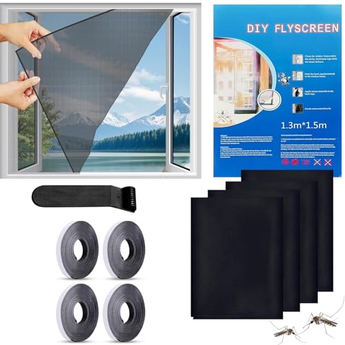STFYUG 4 Stück Fliegengitter Fenster, Insektenschutz Fenster, Moskitonetz Fenster, Fliegennetz Fenster, Mückenschutz Fenster mit Klettband Selbstklebend, Moskitonetze für Fenster und Türen von STFYUG