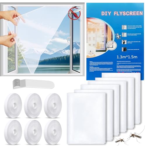 STFYUG 6 Stück Fliegengitter Fenster, Insektenschutz Fenster, Moskitonetz Fenster, Fliegennetz Fenster, Mückenschutz Fenster mit Klettband Selbstklebend, Moskitonetze für Fenster und Türen von STFYUG