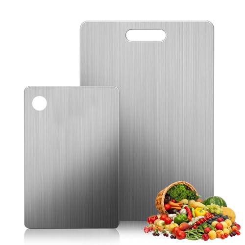 STFYUG Titan Schneidebrett, 2 Stück 304 Edelstahl, Titanium Cutting Board, Gewährleistet Ursprünglichen Geschmack der Zutaten, Leicht zu Reinigen von STFYUG