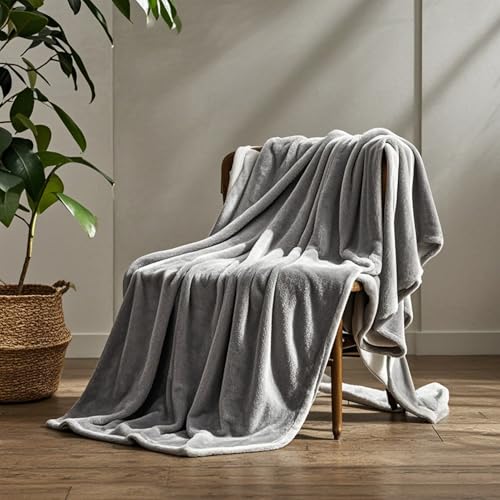 Decke Sofa 140 x 200 cm Hochwertig,Waschbar,Viele Farben Flanell Fleecedecke Unterstützen Sie Die Anpassung für Bett Sofa Schlafzimmer Büro, Hellgrau von STGAO