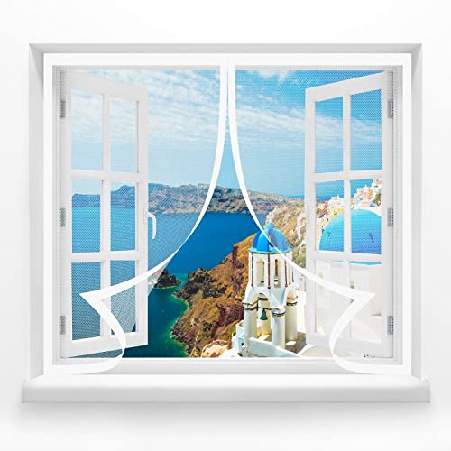 Fensternetz Fliegengitternetze 110 x 100 cm Insektenschutz Fensternetz Fenster-Fliegengitter Ohne Bohren für verschiedene französische Fensteren, Weiß von STGAO