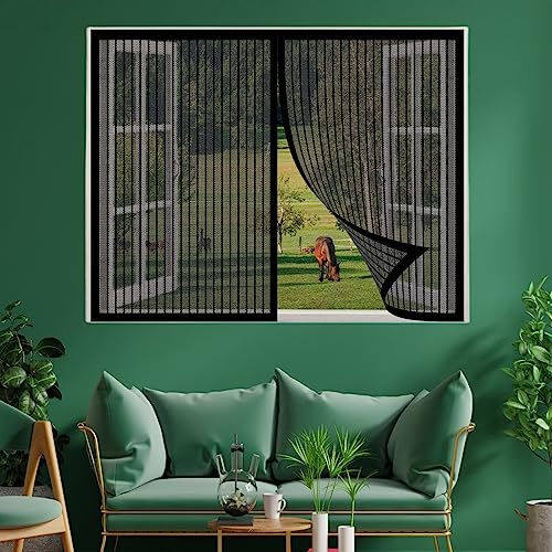 Fliegengitter Fenster Magnet 70 x 110 cm Moskitonetze für Fenster Fliegen Netz Ripstop für Dachfenster mit Reißverschluss, Schwarz von STGAO
