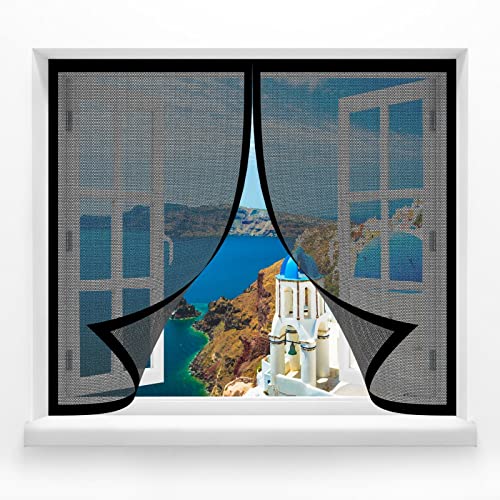 Fliegengitter Fenster Magnet 80 x 60 cm Fliegengitter Insektennetz Fliegen Netz Ripstop für Dachfenster mit Reißverschluss, Schwarz von STGAO