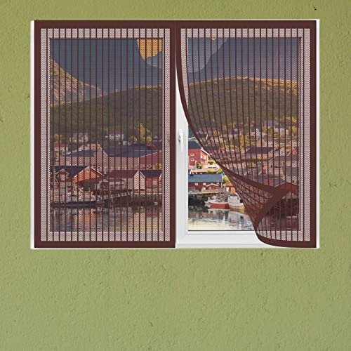 Fliegengitter für Fenster 85 x 120 cm Insektenschutz Fensternetz Automatisches Schließen für HausFenster, Innenhöfe, TerrassenFensteren, Braun von STGAO