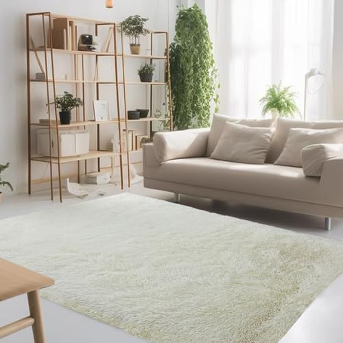 Shaggy Teppich 110 x 140 cm Waschbar rutschfest Flauschig Teppich Modernes Design für Schlafzimmer, Wohnzimmer, Babyzimmer, Mädchenzimmer, Weiß von STGAO