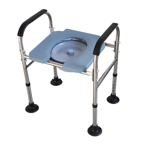 STHOYN Toilettenstuhl Für Senioren Mit Armen Rückenlehne Verstellbare Toilettenstühle Für Erwachsene Robust Über Die Toilettenrollstuhl Klappbettseite(Blue,L_Large Base Tray+Bucket) von STHOYN