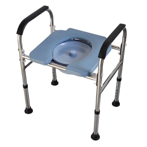 STHOYN Toilettenstuhl Für Senioren Mit Armen Rückenlehne Verstellbare Toilettenstühle Für Erwachsene Robust Über Die Toilettenrollstuhl Klappbettseite(Blue,L_SMALL Base Tray+Bucket) von STHOYN