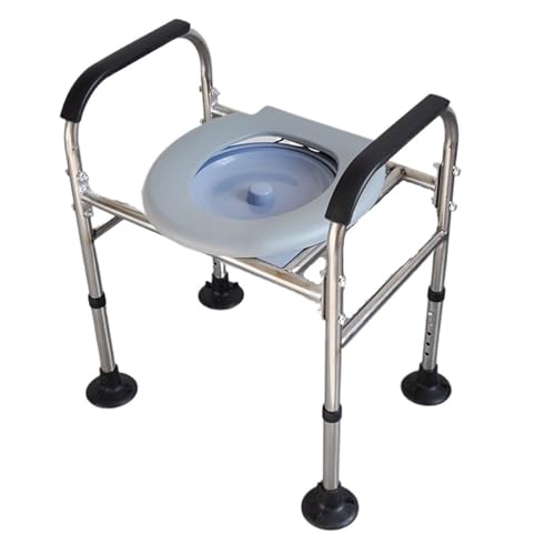 STHOYN Toilettenstuhl Für Senioren Mit Armen Rückenlehne Verstellbare Toilettenstühle Für Erwachsene Robust Über Die Toilettenrollstuhl Klappbettseite(Gray,L_Large Base Tray+Bucket) von STHOYN