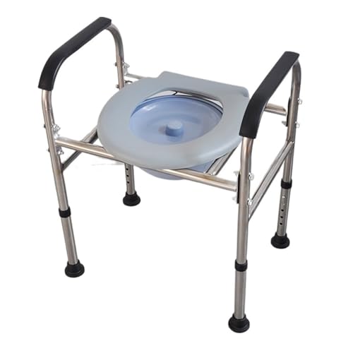 STHOYN Toilettenstuhl Für Senioren Mit Armen Rückenlehne Verstellbare Toilettenstühle Für Erwachsene Robust Über Die Toilettenrollstuhl Klappbettseite(Gray,L_SMALL Base Tray+Bucket) von STHOYN
