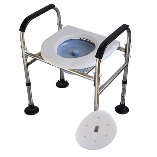 STHOYN Toilettenstuhl Für Senioren Mit Armen Rückenlehne Verstellbare Toilettenstühle Für Erwachsene Robust Über Die Toilettenrollstuhl Klappbettseite(White,L_Large Base Tray+Bucket) von STHOYN