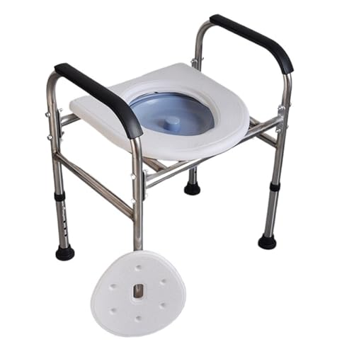 STHOYN Toilettenstuhl Für Senioren Mit Armen Rückenlehne Verstellbare Toilettenstühle Für Erwachsene Robust Über Die Toilettenrollstuhl Klappbettseite(White,L_SMALL Base Tray+Bucket) von STHOYN