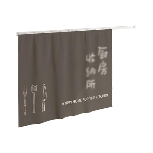 STHOYN Unter Schrankvorhang Zum Schieben Abdeckung Offener Staubdichter Vorhang Schrank Für Küche Eingangshalle Regal Vorhang Aufbewahrung Pull-Down(100cm*80cm,SLIDE RAIL_D) von STHOYN