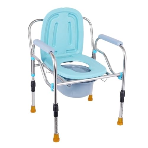 STHOYN Verstellbarer Toilettenstuhl Für Senioren Mit Armen Abnehmbare Rückenlehne Toilettenstühle Für Erwachsene Toilettenrollstuhl Kommodestuhl(Blau,C) von STHOYN
