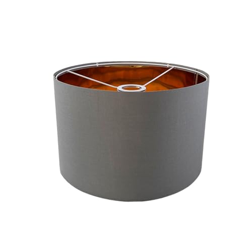 STHomedeco Grauer Lampenschirm – 30 x 30 x 20 cm, moderner grauer Lampenschirm, Deckenleuchte, Tischlampe, Nachttischlampe, Stehlampe, Stofftrommel-Lampenschirm (Grau und Gold) von STHomedeco