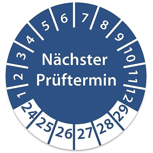 Prüfplakette DGUV V3 Nächster Prüftermin E-Check Elektro - 2024-2029 - Wasserfest/UV-Schutz - 30mm Plakette für Tritte Leitern Feuerlöscher Maschinen (100, Nächster Prüftermin - Blau) von STICKERWORLD24