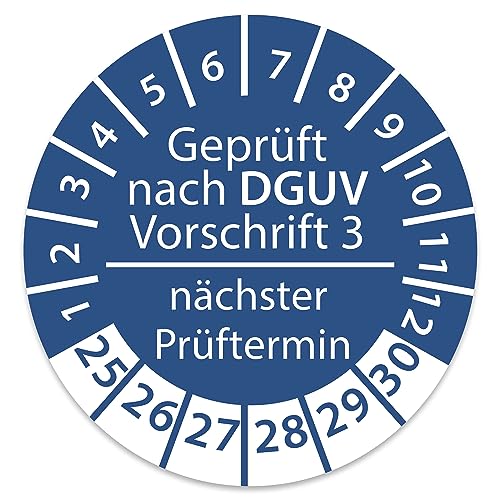 Prüfplakette DGUV V3 Nächster Prüftermin E-Check Elektro - 2025-2030 - Wasserfest/UV-Schutz - 30mm Plakette für Tritte Leitern Feuerlöscher Maschinen (100 Stk., DGUV V3 - Blau) von STICKERWORLD24