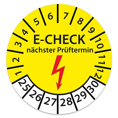 Prüfplakette DGUV V3 Nächster Prüftermin E-Check Elektro - 2025-2030 - Wasserfest/UV-Schutz - 30mm Plakette für Tritte Leitern Feuerlöscher Maschinen (100 Stk., E-Check) von STICKERWORLD24