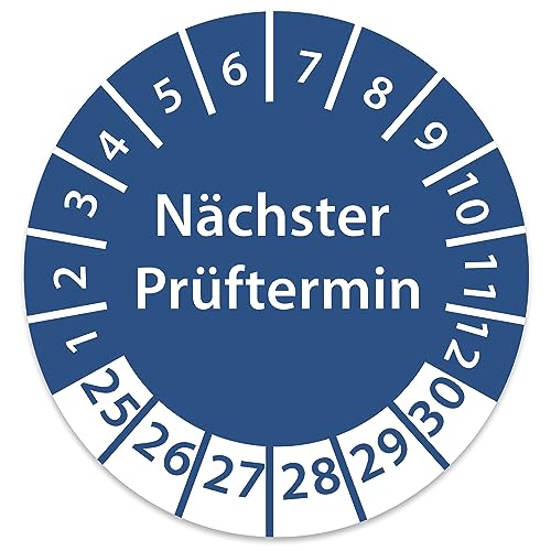 Prüfplakette DGUV V3 Nächster Prüftermin E-Check Elektro - 2025-2030 - Wasserfest/UV-Schutz - 30mm Plakette für Tritte Leitern Feuerlöscher Maschinen (250 Stk., Nächster Prüftermin - Blau) von STICKERWORLD24