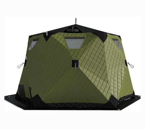 Tragbarer Eisfischerunterstand,Angelzelte mit Ofenanschluss,420D isolierte sechseckige Eishütten,Pop-up-Zelt für 3–5 Personen, Winddicht und warm,Green von STIDEsknautic