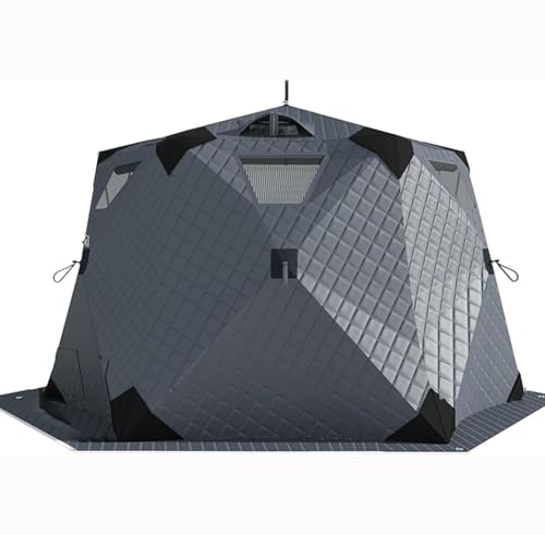 Tragbares Eisfischerzelt,Eisangeln Zelte,Pop-up-Eisfischerzelt für 3–5 Personen,420D-Isolierschicht, sechseckige Eishütte,260 x 260 x 170 cm,Grey von STIDEsknautic