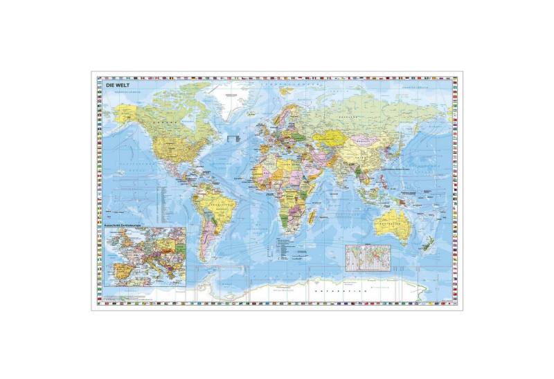 STIEFEL Pinnwand Weltkarte mit Ausschnitt Zentraleuropa zum Pinnen auf EasyPrint-Platte, GRATIS bis Weihnachten – exklusive Schreibunterlage „Die Erde“!! von STIEFEL