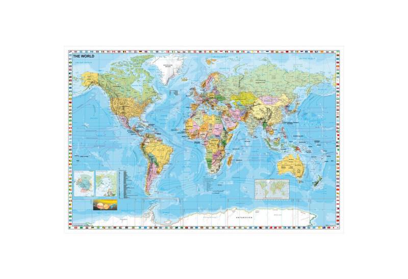 STIEFEL Pinnwand Weltkarte poli. englisch zum Pinnen auf EasyPrint-Platte, 140 x 100 cm, GRATIS bis Weihnachten – exklusive Schreibunterlage „Die Erde“!! von STIEFEL