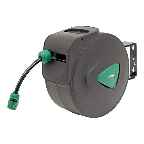 STIER Garten Schlauchtrommel SGS-200 20+2 m mit Sprühpistole automatisch schwenkbar, Gartenschlauch, Automatik-Aufwicklung, für Wandmontage, Trommelrolle Schlauch von STIER GARDEN