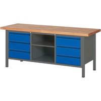 Höhenverstellbare Werkbank Premium mit 6 Schubladen und einem offenen Fach BxTxH 2000x700x840-1040mm anthrazitmetall / ral 5010 - Stier von STIER