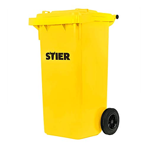 STIER 2-Rad-Müllgroßbehälter, Mülltonne, Volumen 120 Liter, Mülleimer, Farbe: Gelb, Größe: 475 x 550 x 930 mm, Restmülltonne mit Rädern und Deckel, Universaltonne von STIER