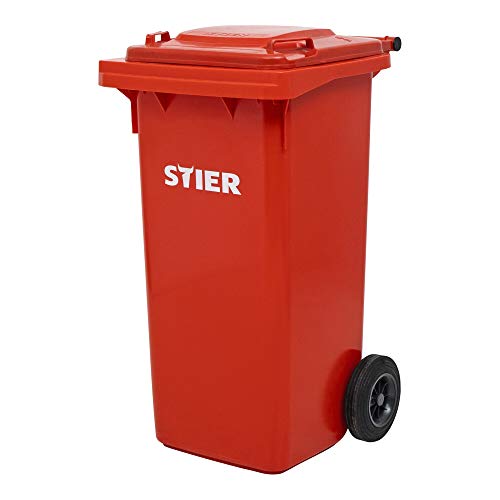 STIER 2-Rad-Müllgroßbehälter, Mülltonne, Volumen 120 Liter, Mülleimer, Farbe: Rot, Größe: 475x550x930 mm, Restmülltonne mit Rädern und Deckel von STIER