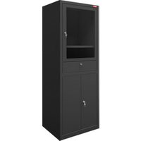 STIER Computerschrank mit Schublade und Türen 1750x650x350mm schwarz von STIER