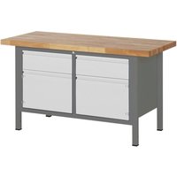 STIER Höhenverstellbare Werkbank Premium, 2 Schubladen und 2 Türen, 150x70x84-104cm, Stahl und Buche von STIER