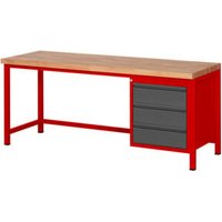 STIER Höhenverstellbare Werkbank Premium mit 3 Schubladen BxTxH 2000x700x840-1040mm RAL 3000 / anthrazitmetallic von STIER