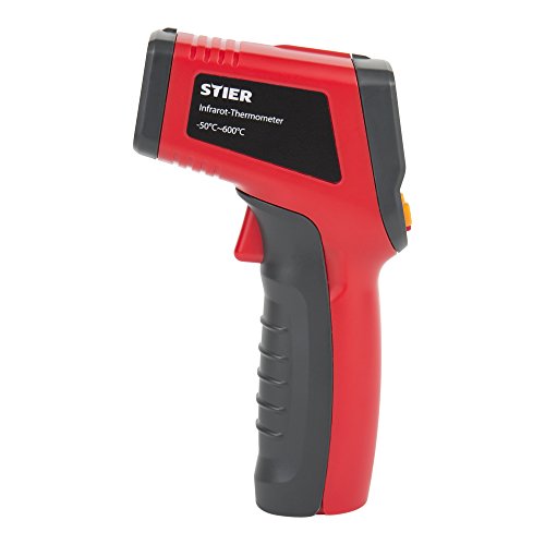 STIER Infrarot-Thermometer, Messbereich -50 °C - 600 °C, 2x 1,5 V AAA Batterien, mit Displaybeleuchtung, Laser-Thermometer, berührungslos, Temperatur messen von STIER