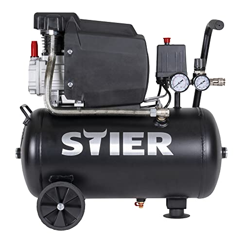 STIER Kompressor LKT 240-8-24, 1100 W, max. Druck 8 bar, 24 Liter Tank, 21 kg, geeignet für Anwendungen z.B. mit Ausblaspistolen, Farbspritzpistolen, Blindnietenpistolen von STIER