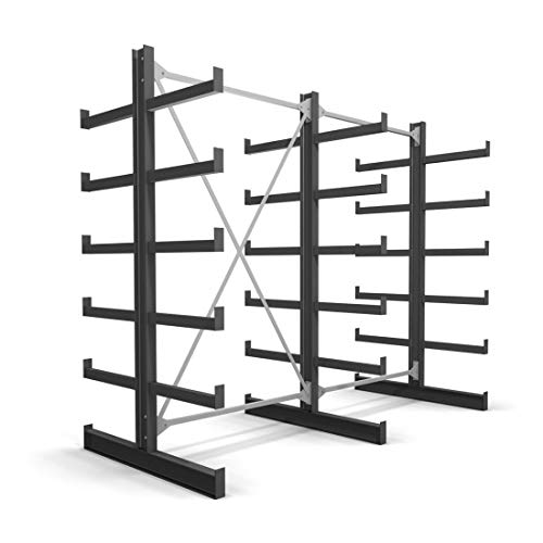 STIER Kragarmregal, doppelseitig, 2 Felder mit 5 Ebenen, BxHxT 2600x2000x500mm, Regalsystem mit 5 gleich langen Kragarmen (pro Seite), Tragkraft pro Kragarm 200kg, Lagersystem mit stabiler von STIER