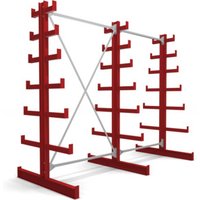 STIER Kragarmregal doppelseitig 2 Felder mit 6 absteigenden Ebenen 2600x2000x500mm feuerrot von STIER