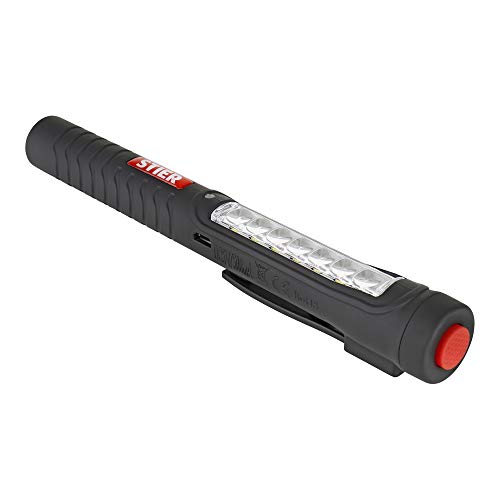 STIER LED-Stiftleuchte, 90 Lumen Vorderseite, 50 Lumen Hochleistungs-Spotlight, Magnet & Taschenklipp, USB-Ladestecker, Werkstatt Inspektionsleuchte, SMD-LEDs mit langer Lebensdauer von STIER