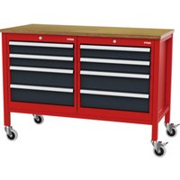 STIER Mobile Kastenwerkbank mit 8 Schubladen BxTxH 1300x600x960 mm RAL 3020 / RAL 7016 von STIER
