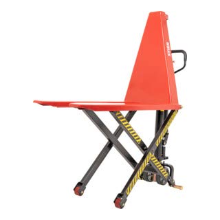STIER Scheren-Hubwagen, 1000 kg Traglast, 800 mm Hubhöhe, manueller Quicklift für doppelte Hubgeschwindigkeit, Gabellänge 1140 mm, Hubtisch mit Polyurethan-Lenkrädern & Überlastventil von STIER
