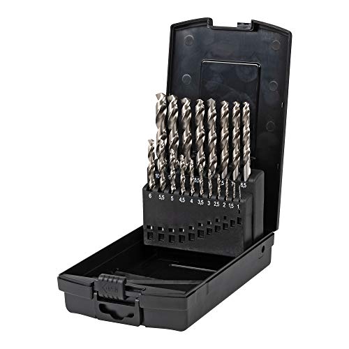 STIER Spiralbohrer Set HSS-G, 19-teilig, Metallbohrer Satz, Stahlbohrer Satz, alle gängigen Größen, Anwendungsbereiche Stahl & Nichteisenmetalle, Spiralnut mit Oxidbeschichtung für rasche Spanabfuhr von STIER