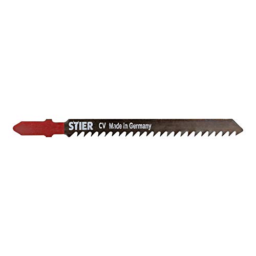 STIER Stichsägeblatt ST 75/3/1,25 Holz gerader Schnitt, sehr schnell, rauer Schnitt, 4-50mm Materialdicke, für Weichholz, Multiplex, Spanplatten, Konstruktionsholz, Tischlerplatten, MDF, gefräst und von STIER