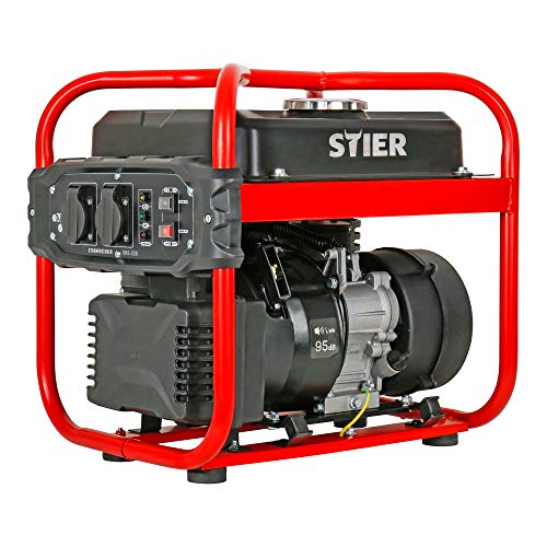 STIER Inverter Stromerzeuger SNS-200, Strom Generator, 10l Tankvolumen, 23 kg, Stromerzeuger Benzin leise 65 dB(A), 4-Takt Motor, Inverter Stromaggregat, Ölsensor, Laufzeit bis 10 Std., max. 2000 W von STIER