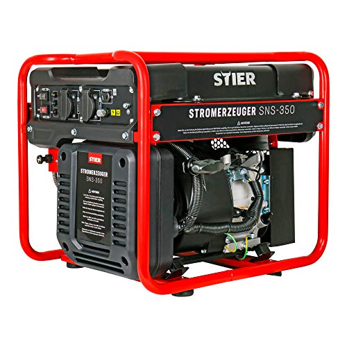 STIER Stromerzeuger SNS-350, Strom Generator, 13l Tankvolumen, 38 Kg, Stromerezuger leise mit 69 dB(A), 4-Takt Motor, Inverter Stromaggregat, mit Ölsensor, Laufzeit bis zu 8 Stunden, max. 3500 W von STIER