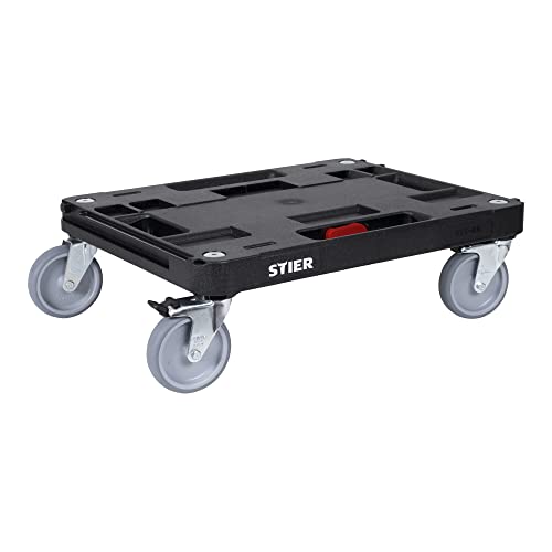 STIER Systainer-Rollbrett RB BLACK-Edition für alle T-Loc Systeme und Systainer³, 100 kg Tragkraft, mit 2 stabilen Griffen, praktische Durchführung für Spanngurte von STIER